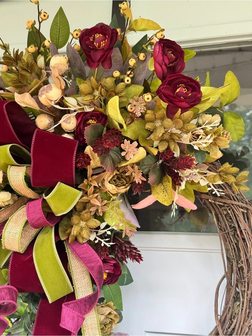 Large Burgundy & Moss Velvet Fall Wreath